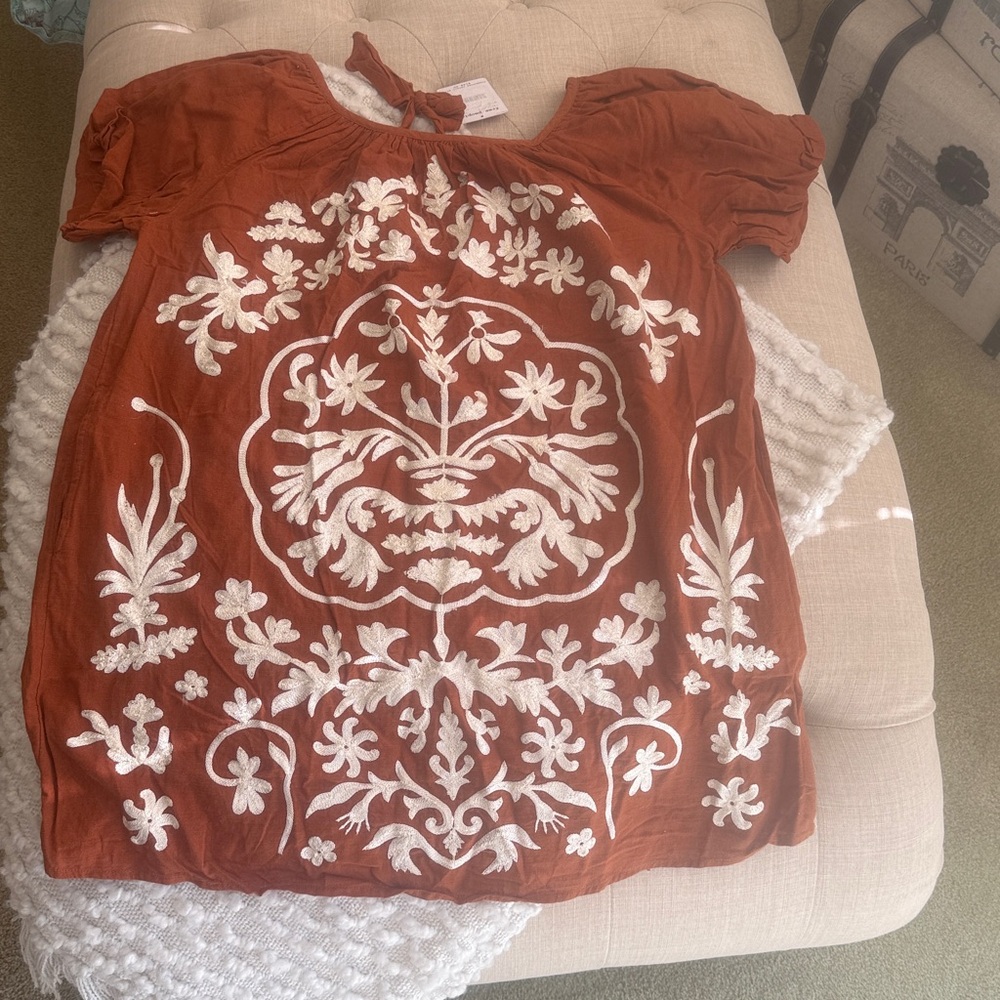 Free People Terracotta dress with Cream Embroidery